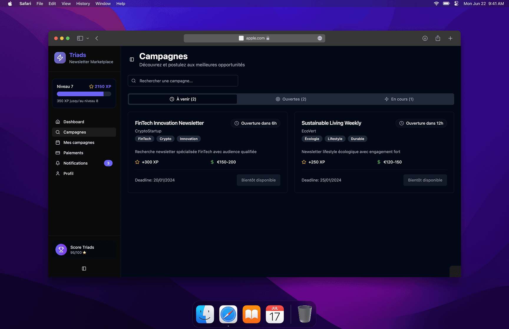 Dashboard Marques - Interface Triads